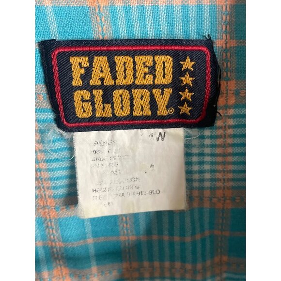 Faded Glory Blue and Orange Plaid Sleeveless Button Up Collared Top - Picture 5 of 6